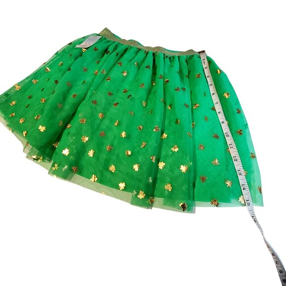 Cat & Jack Girls XL (14) Green Tulle Skirt With Gold Clover Print - Picture 4 of 8